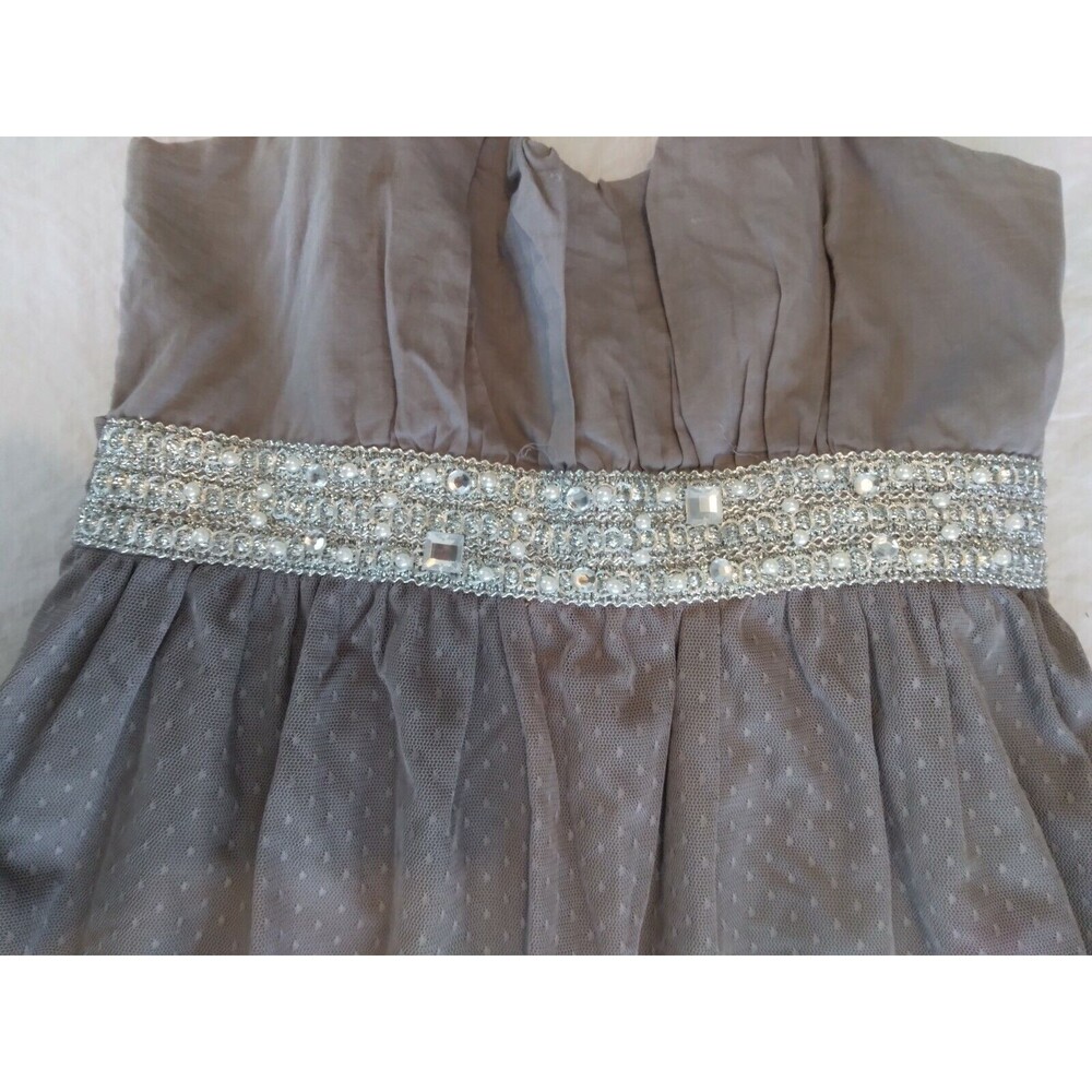 Daytrip Dress Gray Strappy Babydoll Lace Ruffles Rhinestones Beads Womens Medium - Picture 4 of 7
